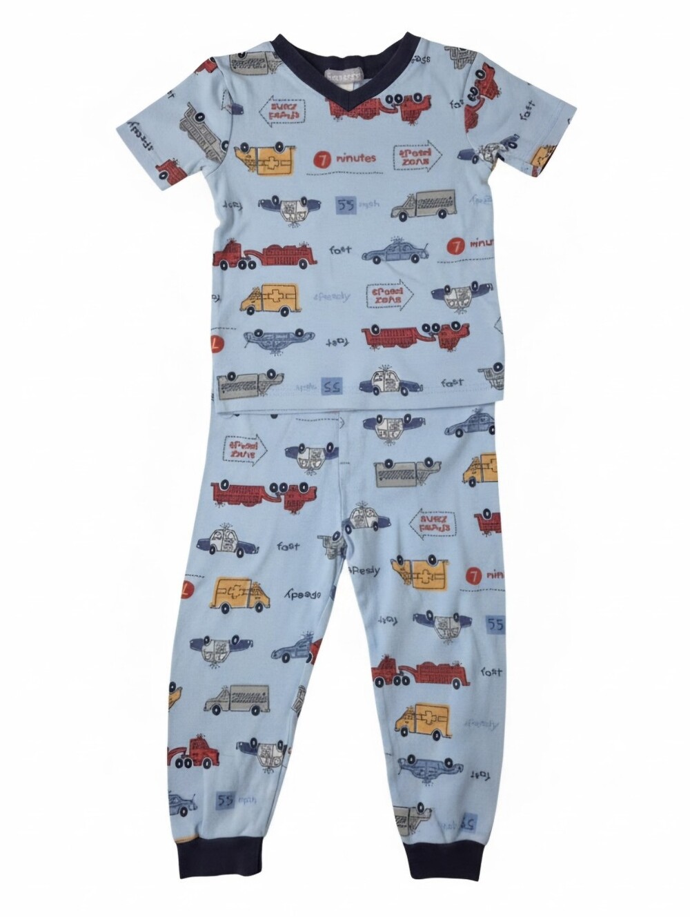 Vintage Carter's Toddler Boy 2T 2-Piece Pajama Set Rescue Vehicles Light Blue
